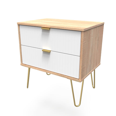 Linear 2 Drawer Midi Chest with Gold Hairpin Legs - Welcome Furniture