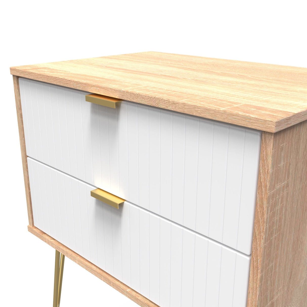 Linear 2 Drawer Midi Chest with Gold Hairpin Legs - Welcome Furniture