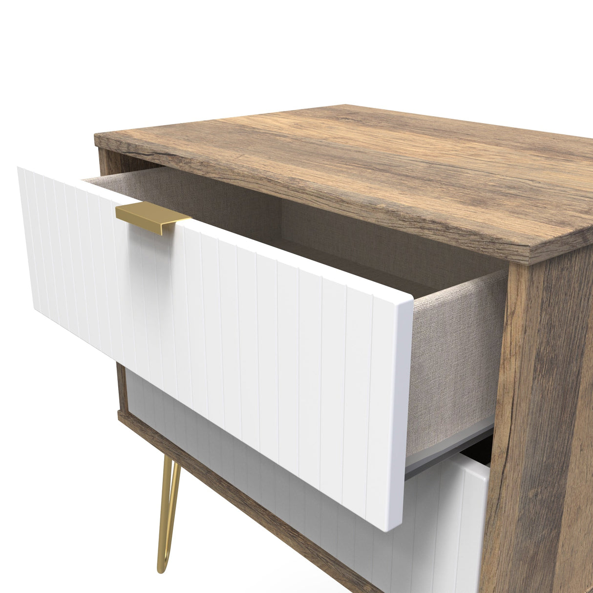 Linear 2 Drawer Midi Chest with Gold Hairpin Legs - Welcome Furniture