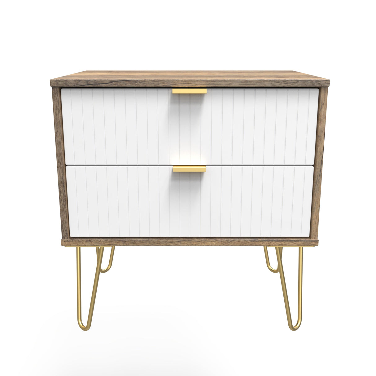 Linear 2 Drawer Midi Chest with Gold Hairpin Legs - Welcome Furniture