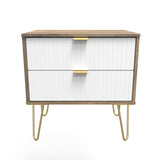 Linear 2 Drawer Midi Chest with Gold Hairpin Legs - Welcome Furniture