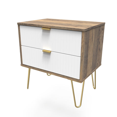 Linear 2 Drawer Midi Chest with Gold Hairpin Legs - Welcome Furniture