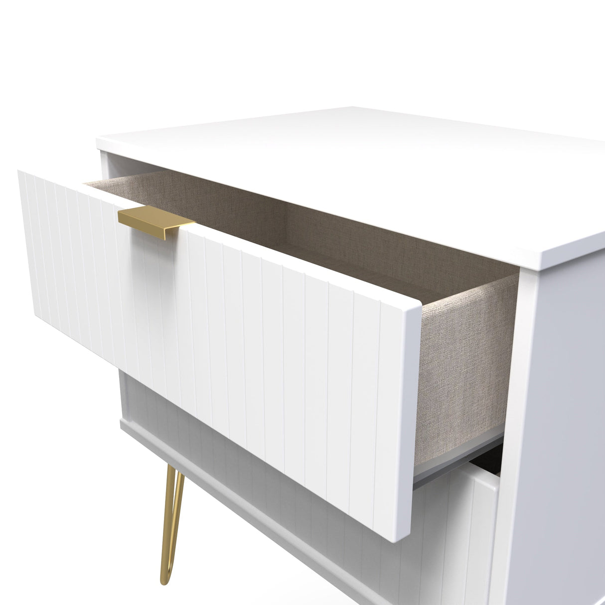 Linear 2 Drawer Midi Chest with Gold Hairpin Legs - Welcome Furniture