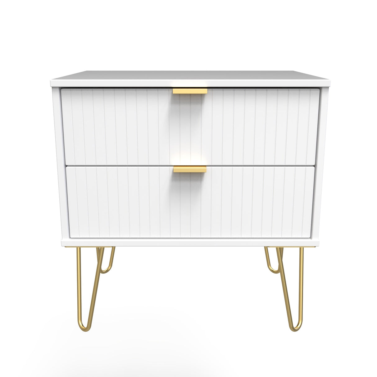 Linear 2 Drawer Midi Chest with Gold Hairpin Legs - Welcome Furniture