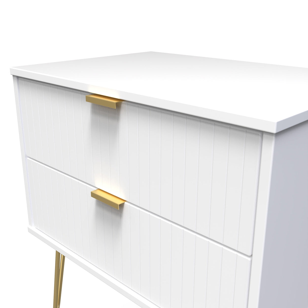Linear 2 Drawer Midi Chest with Gold Hairpin Legs - Welcome Furniture
