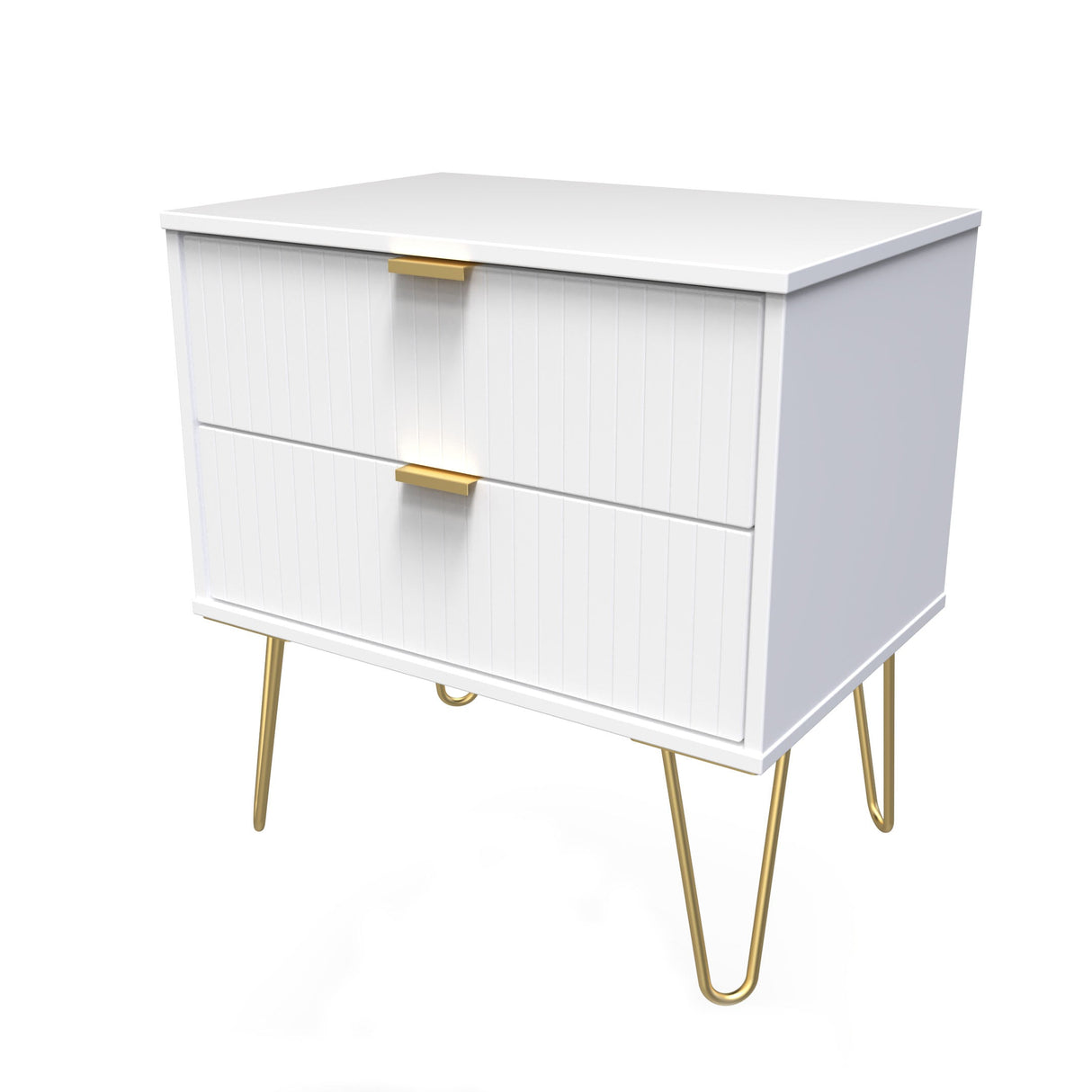 Linear 2 Drawer Midi Chest with Gold Hairpin Legs - Welcome Furniture