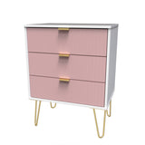 Linear 3 Drawer Midi Chest with Gold Hairpin Legs - Welcome Furniture