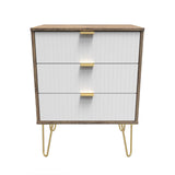 Linear 3 Drawer Midi Chest with Gold Hairpin Legs - Welcome Furniture