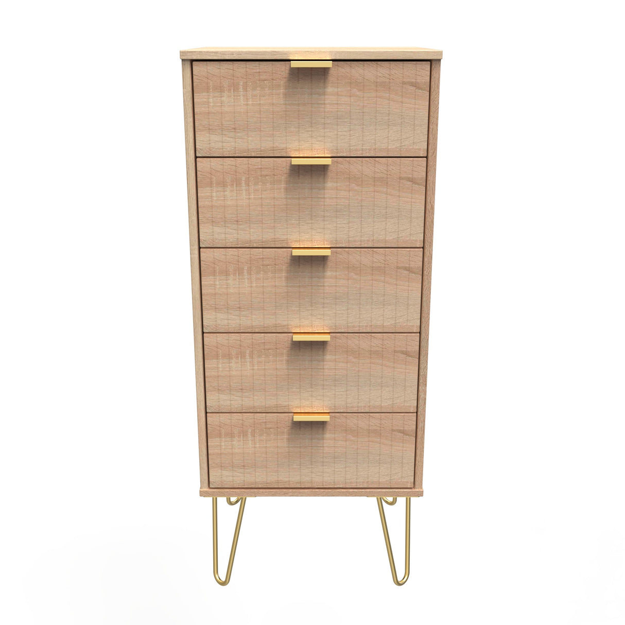 Linear 5 Drawer Narrow Chest with Gold Hairpin Legs - Welcome Furniture