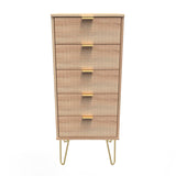 Linear 5 Drawer Narrow Chest with Gold Hairpin Legs - Welcome Furniture