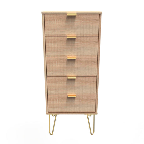 Linear 5 Drawer Narrow Chest with Gold Hairpin Legs - Welcome Furniture