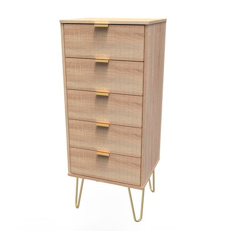 Linear 5 Drawer Narrow Chest with Gold Hairpin Legs - Welcome Furniture