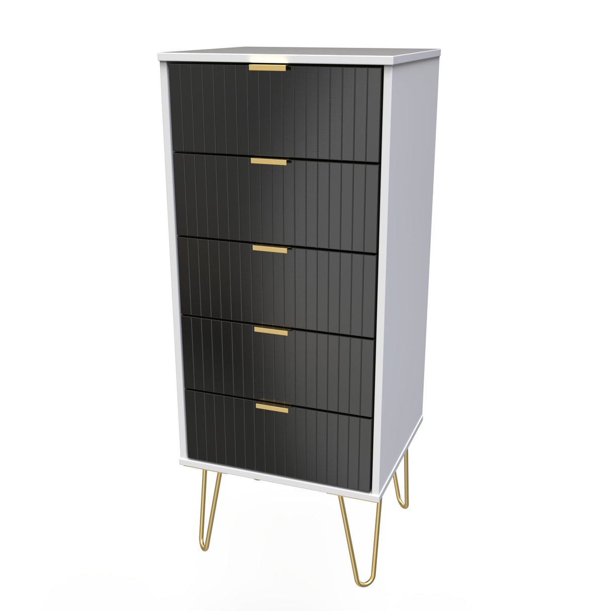 Linear 5 Drawer Narrow Chest with Gold Hairpin Legs - Welcome Furniture