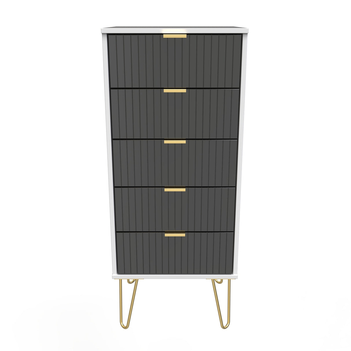 Linear 5 Drawer Narrow Chest with Gold Hairpin Legs - Welcome Furniture