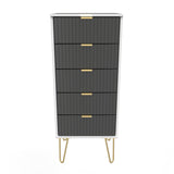 Linear 5 Drawer Narrow Chest with Gold Hairpin Legs - Welcome Furniture