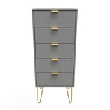 Linear 5 Drawer Narrow Chest with Gold Hairpin Legs - Welcome Furniture