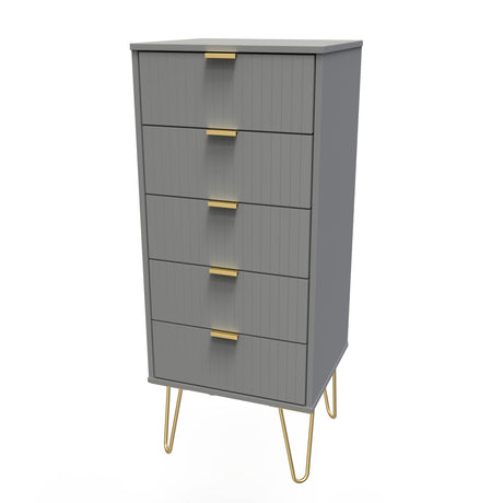 Linear 5 Drawer Narrow Chest with Gold Hairpin Legs - Welcome Furniture