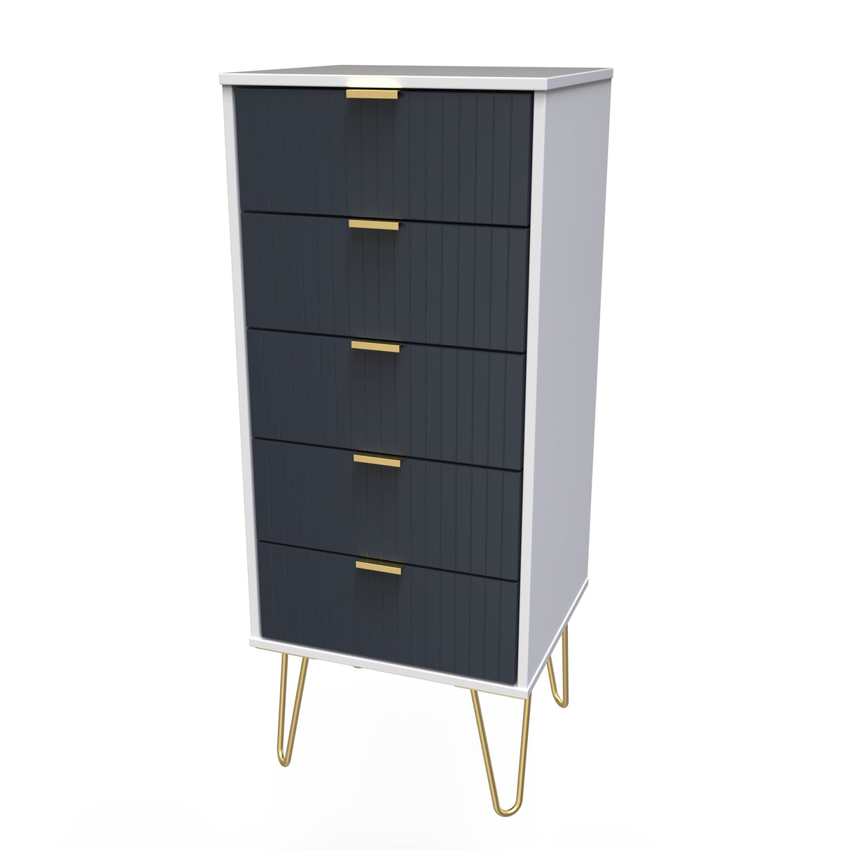Linear 5 Drawer Narrow Chest with Gold Hairpin Legs - Welcome Furniture