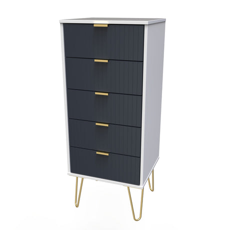 Linear 5 Drawer Narrow Chest with Gold Hairpin Legs - Welcome Furniture