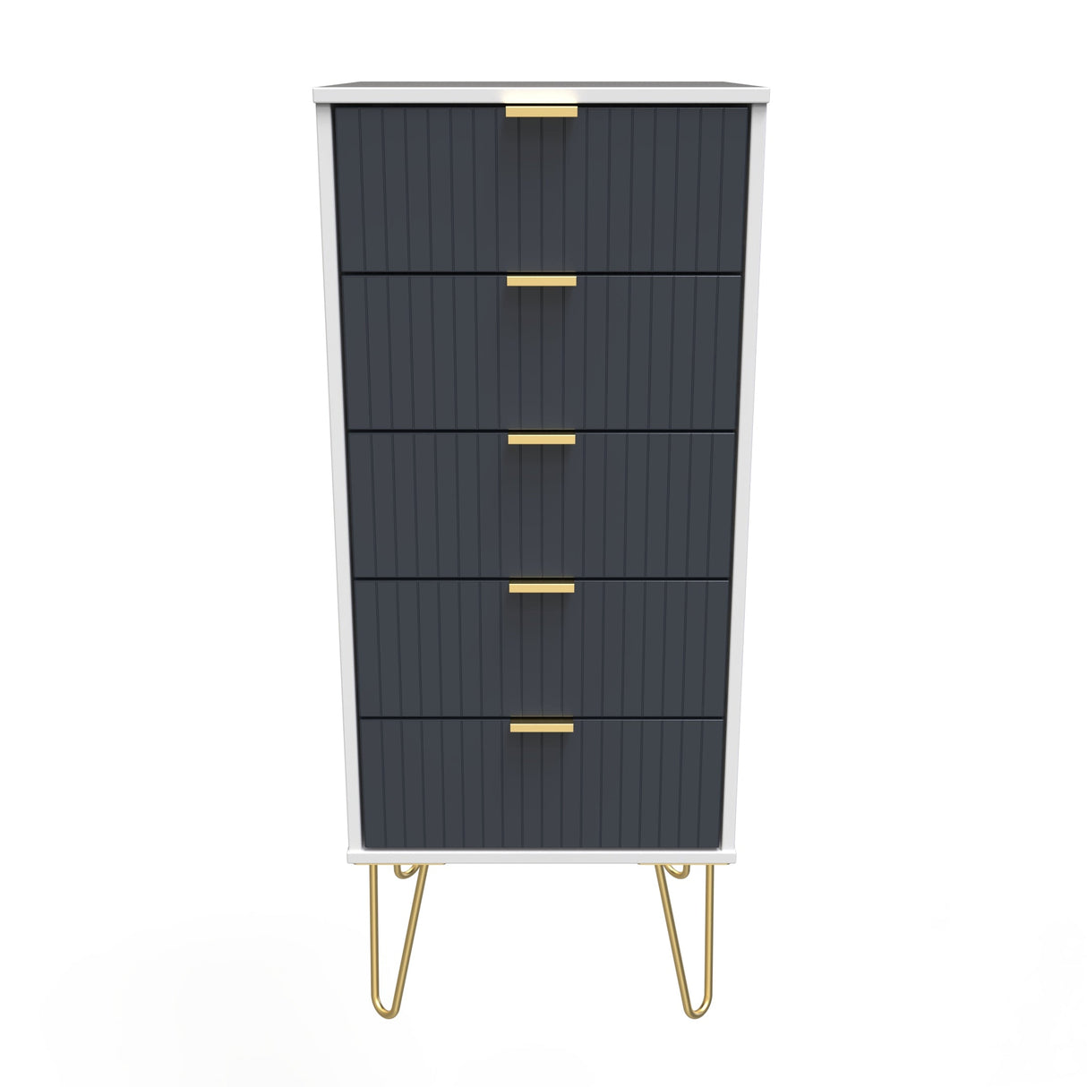 Linear 5 Drawer Narrow Chest with Gold Hairpin Legs - Welcome Furniture