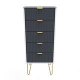 Linear 5 Drawer Narrow Chest with Gold Hairpin Legs - Welcome Furniture
