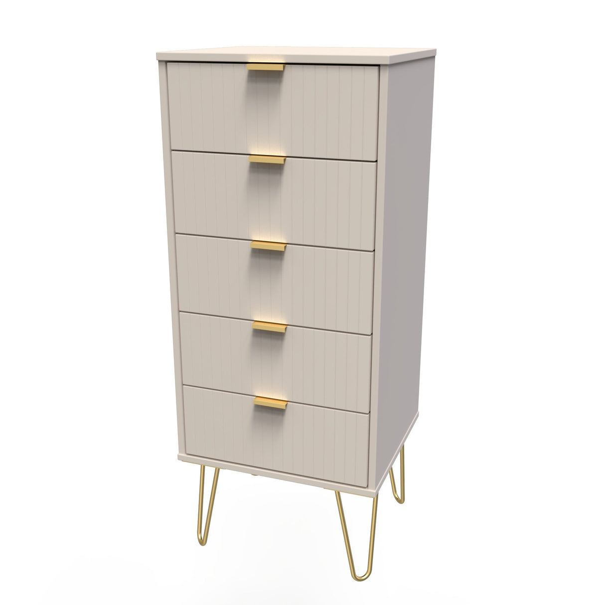 Linear 5 Drawer Narrow Chest with Gold Hairpin Legs - Welcome Furniture