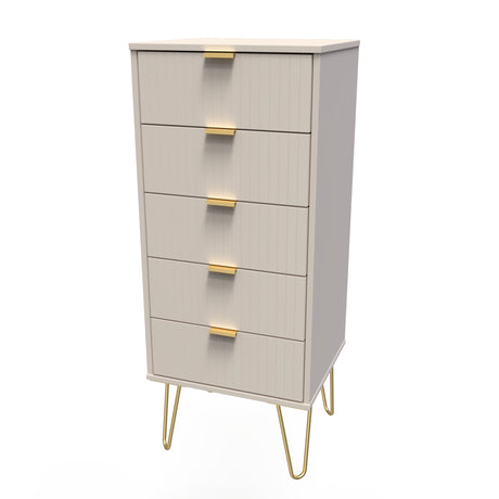 Linear 5 Drawer Narrow Chest with Gold Hairpin Legs - Welcome Furniture