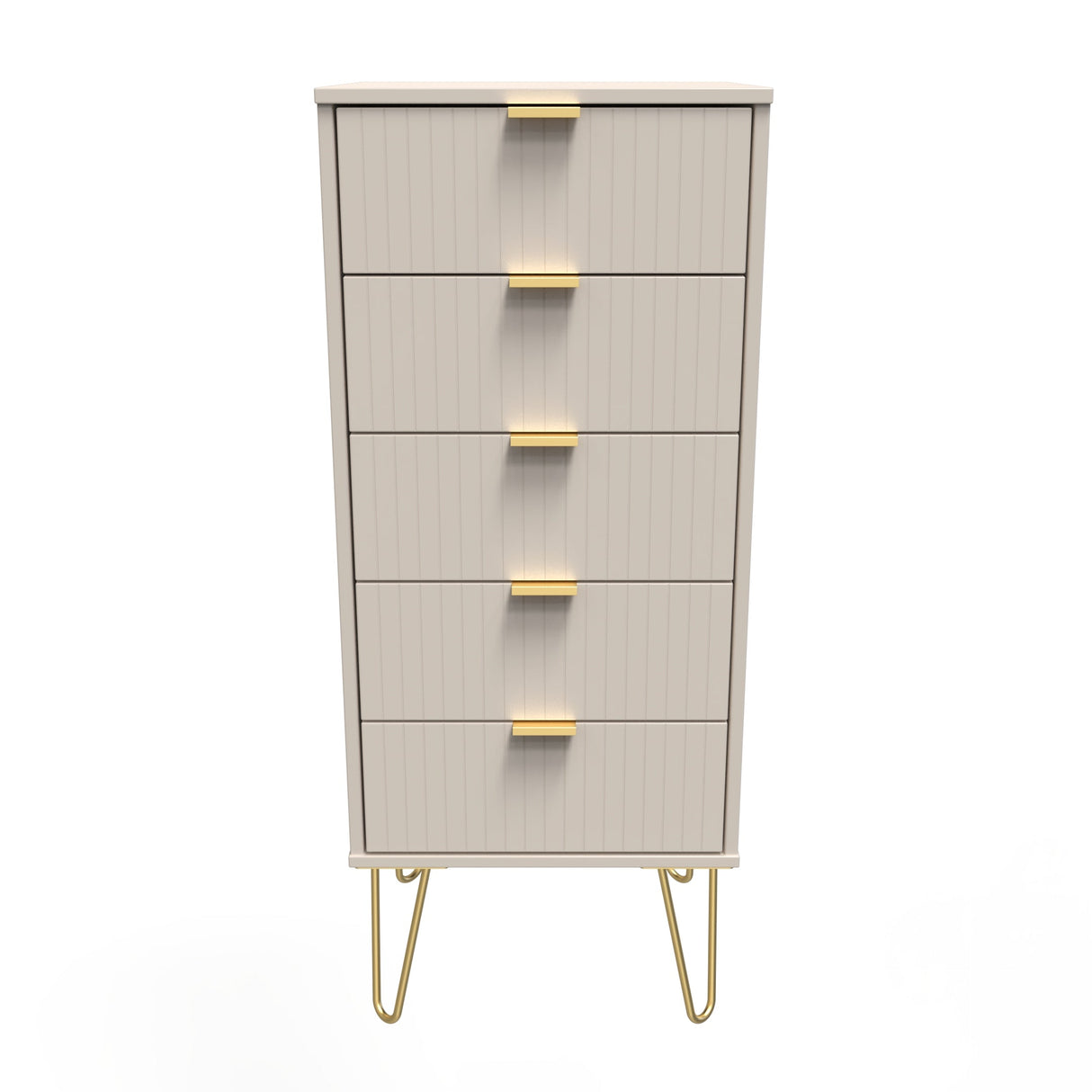 Linear 5 Drawer Narrow Chest with Gold Hairpin Legs - Welcome Furniture