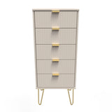 Linear 5 Drawer Narrow Chest with Gold Hairpin Legs - Welcome Furniture