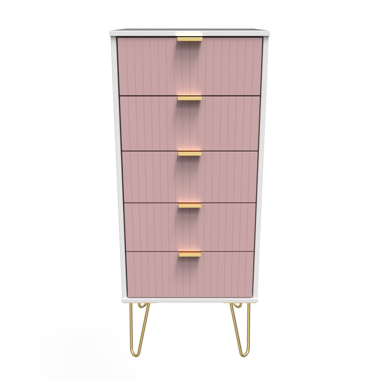 Linear 5 Drawer Narrow Chest with Gold Hairpin Legs - Welcome Furniture