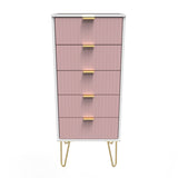 Linear 5 Drawer Narrow Chest with Gold Hairpin Legs - Welcome Furniture