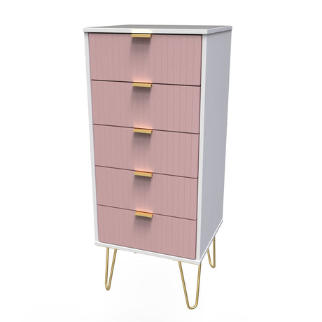 Linear 5 Drawer Narrow Chest with Gold Hairpin Legs - Welcome Furniture