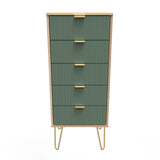 Linear 5 Drawer Narrow Chest with Gold Hairpin Legs - Welcome Furniture