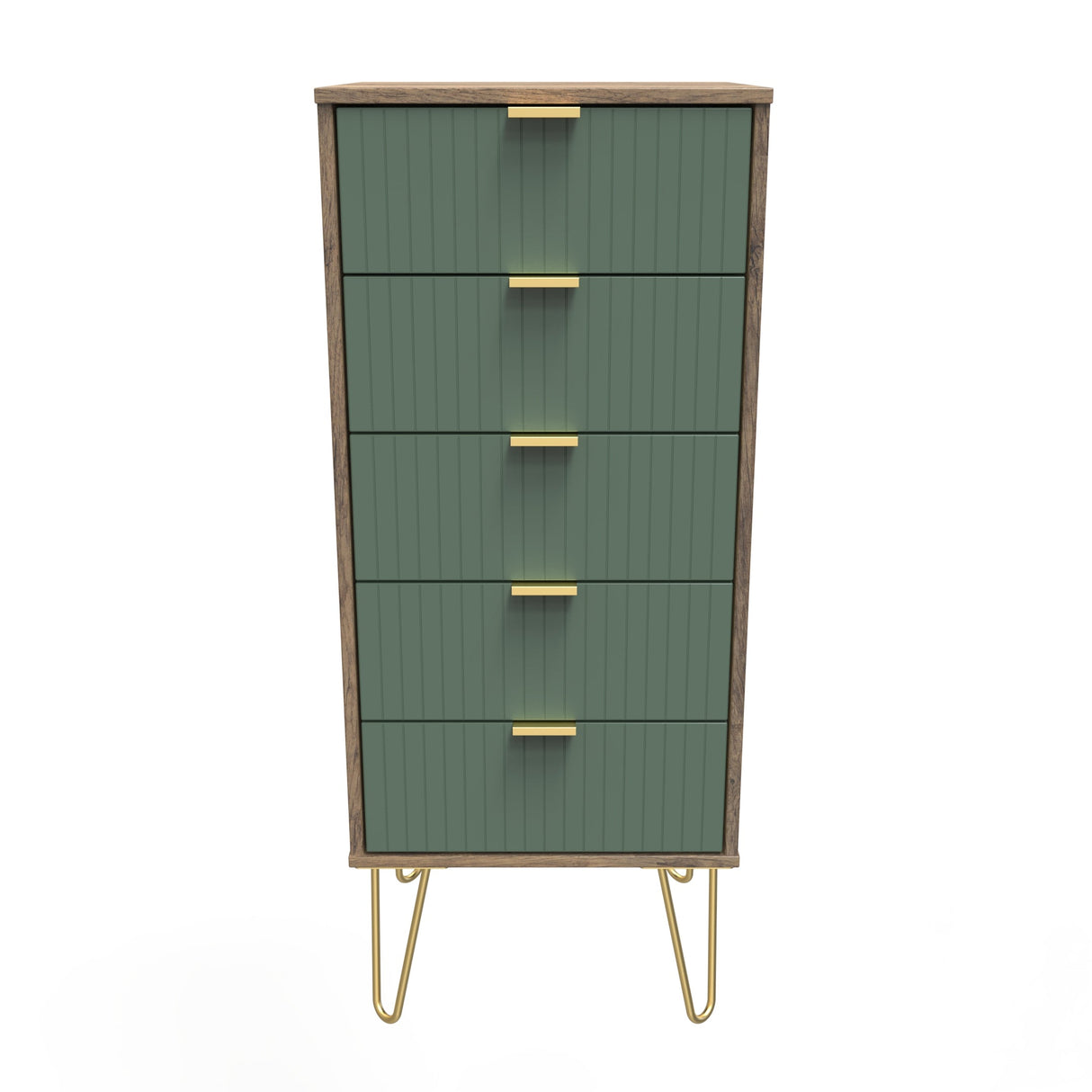 Linear 5 Drawer Narrow Chest with Gold Hairpin Legs - Welcome Furniture