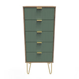 Linear 5 Drawer Narrow Chest with Gold Hairpin Legs - Welcome Furniture