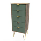Linear 5 Drawer Narrow Chest with Gold Hairpin Legs - Welcome Furniture