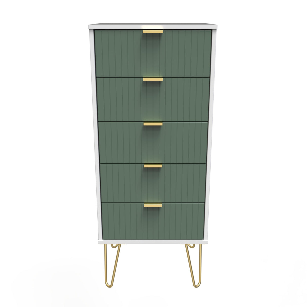 Linear 5 Drawer Narrow Chest with Gold Hairpin Legs - Welcome Furniture