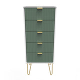 Linear 5 Drawer Narrow Chest with Gold Hairpin Legs - Welcome Furniture