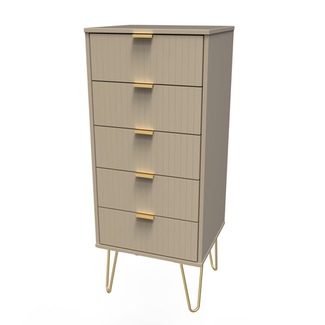 Linear 5 Drawer Narrow Chest with Gold Hairpin Legs - Welcome Furniture