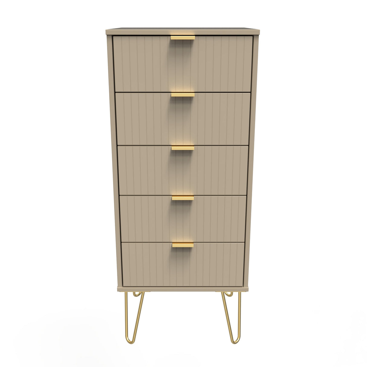 Linear 5 Drawer Narrow Chest with Gold Hairpin Legs - Welcome Furniture
