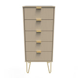 Linear 5 Drawer Narrow Chest with Gold Hairpin Legs - Welcome Furniture