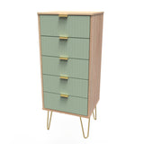 Linear 5 Drawer Narrow Chest with Gold Hairpin Legs - Welcome Furniture