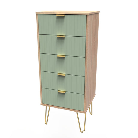 Linear 5 Drawer Narrow Chest with Gold Hairpin Legs - Welcome Furniture