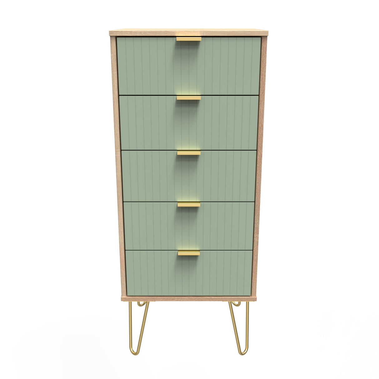 Linear 5 Drawer Narrow Chest with Gold Hairpin Legs - Welcome Furniture