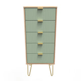 Linear 5 Drawer Narrow Chest with Gold Hairpin Legs - Welcome Furniture