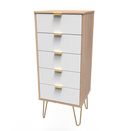 Linear 5 Drawer Narrow Chest with Gold Hairpin Legs - Welcome Furniture