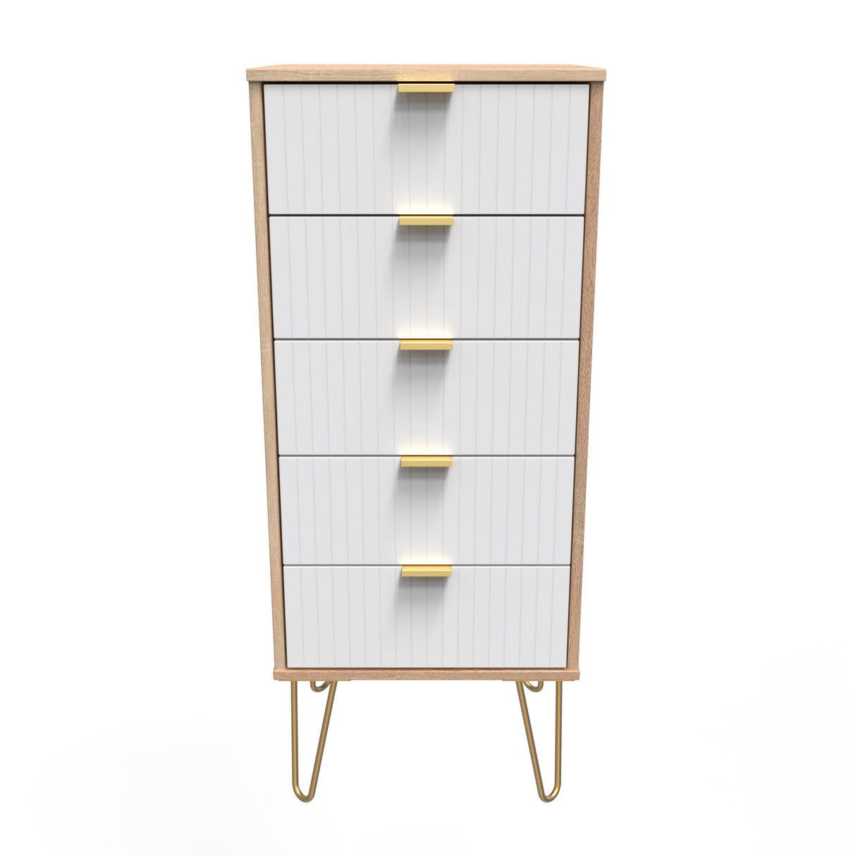 Linear 5 Drawer Narrow Chest with Gold Hairpin Legs - Welcome Furniture