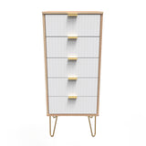 Linear 5 Drawer Narrow Chest with Gold Hairpin Legs - Welcome Furniture