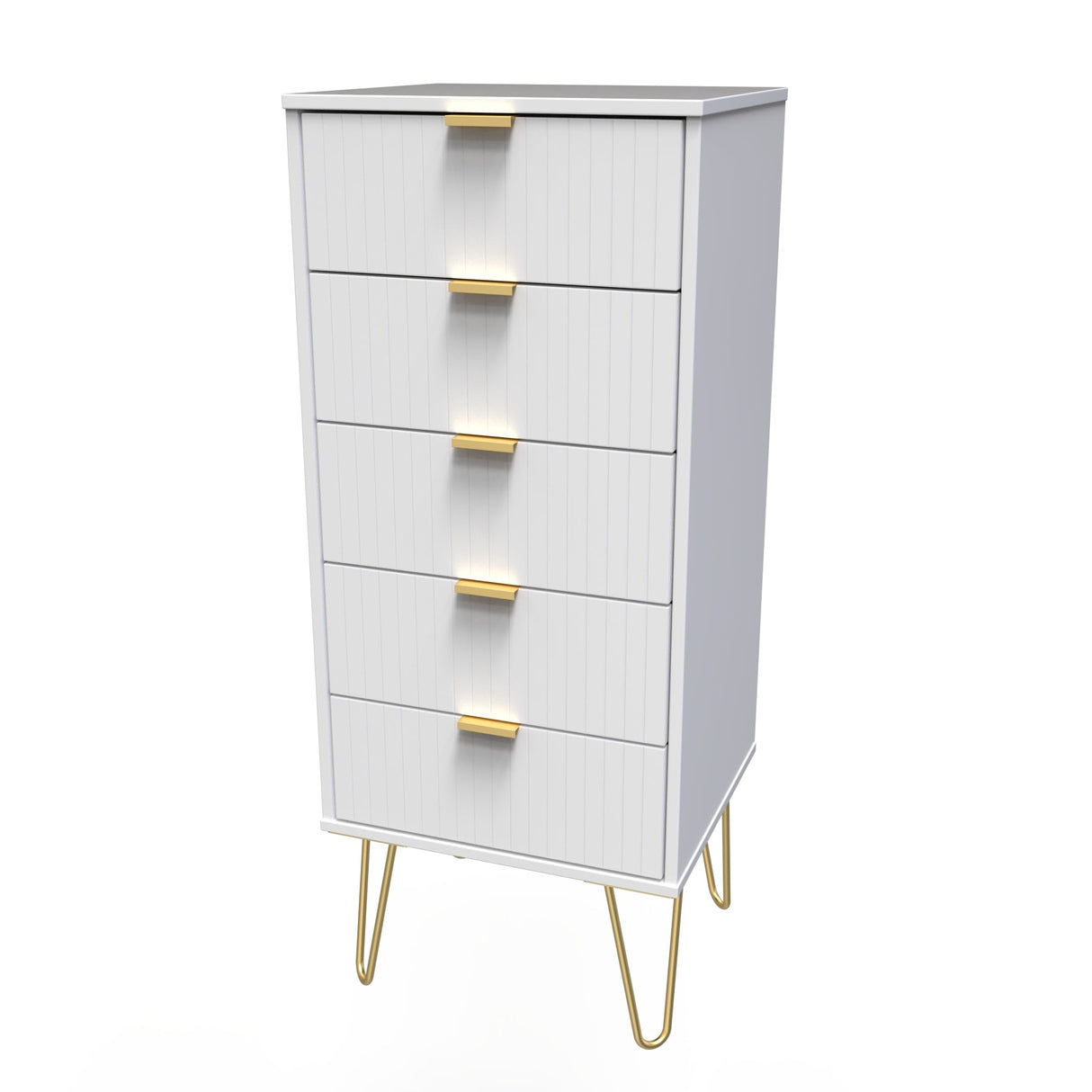 Linear 5 Drawer Narrow Chest with Gold Hairpin Legs - Welcome Furniture
