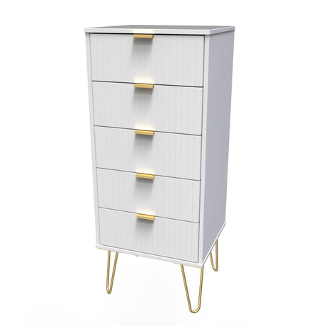 Linear 5 Drawer Narrow Chest with Gold Hairpin Legs - Welcome Furniture